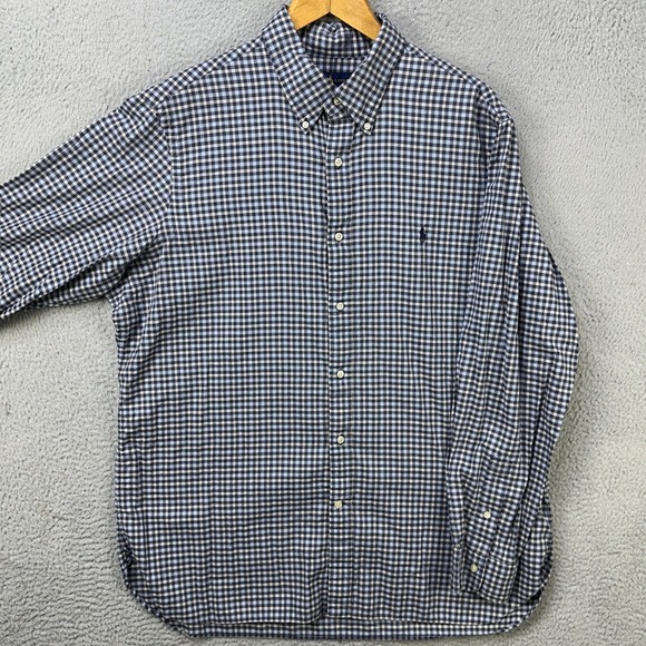 Ralph Lauren Shirt Button Down Mens 2XL Gray Plaid Classic Fit Long Sleeve Pony